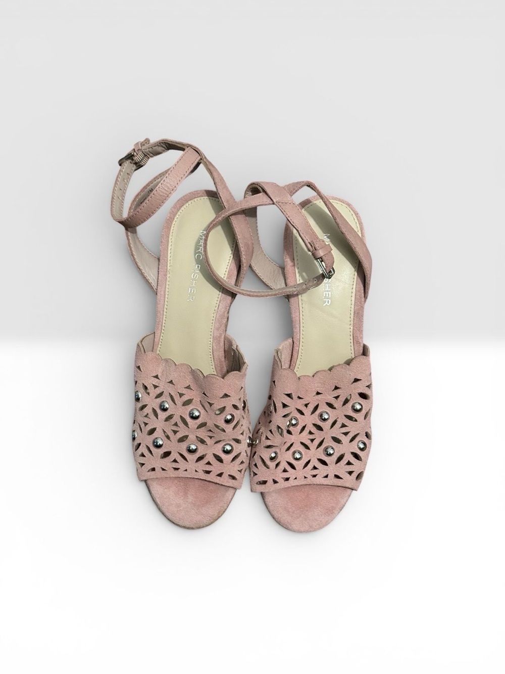 🩷🩷Marc Fisher Blush Pink Laser-Cut Ankle-Strap Sandals with Studs🩷🩷